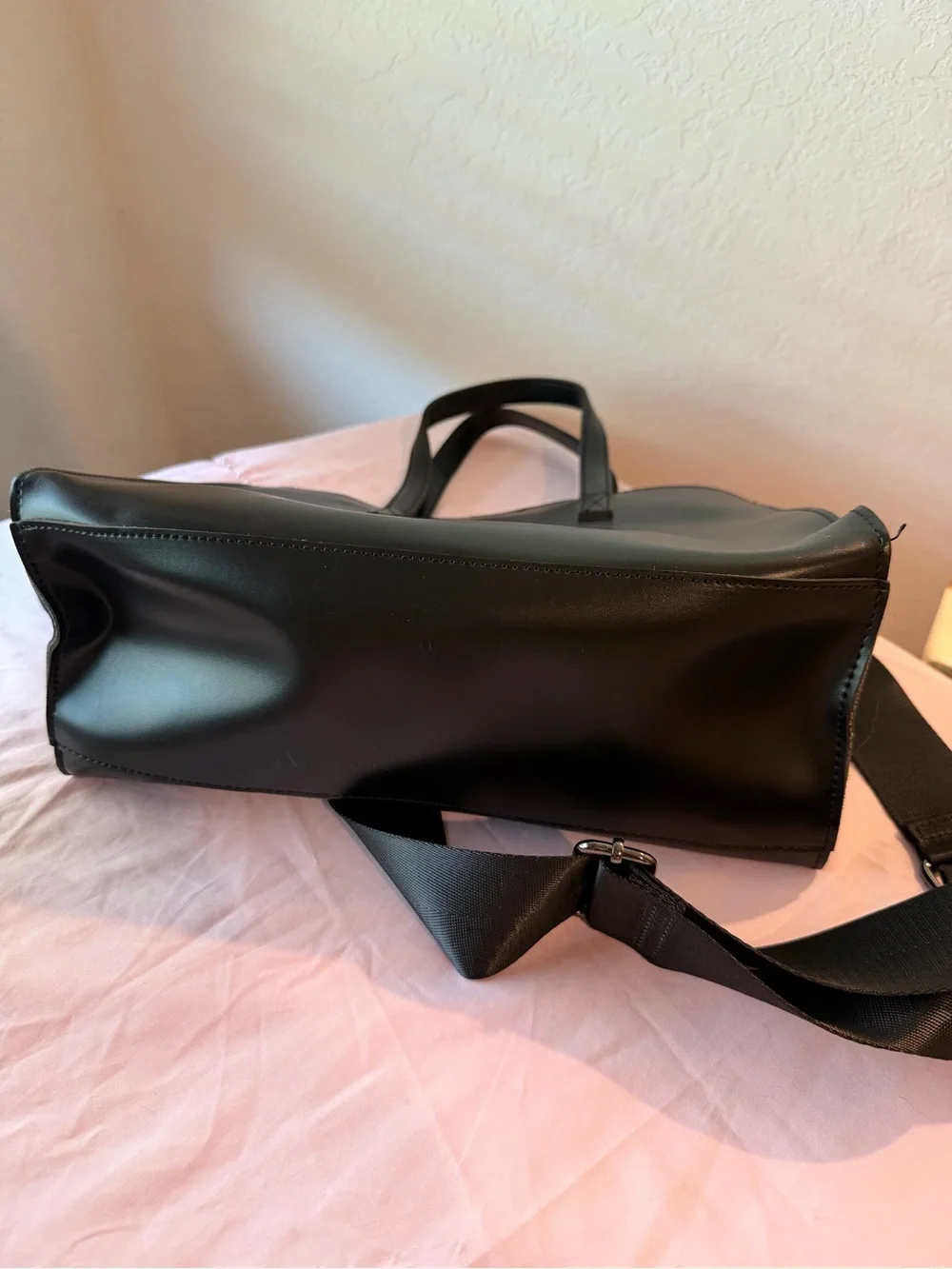 Claudia Canova | Black Leather Tote Bag with Crossbody Strap